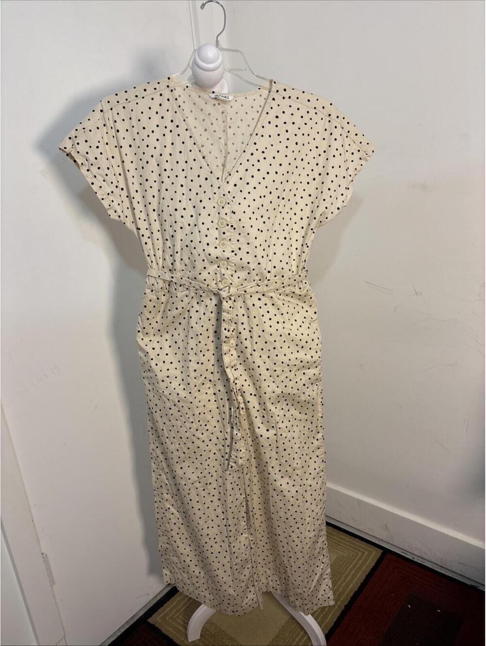 Monki Jumpsuit‎ Polka Dots Black Crème Cropped Wide Leg Belted XS Jumpsuit